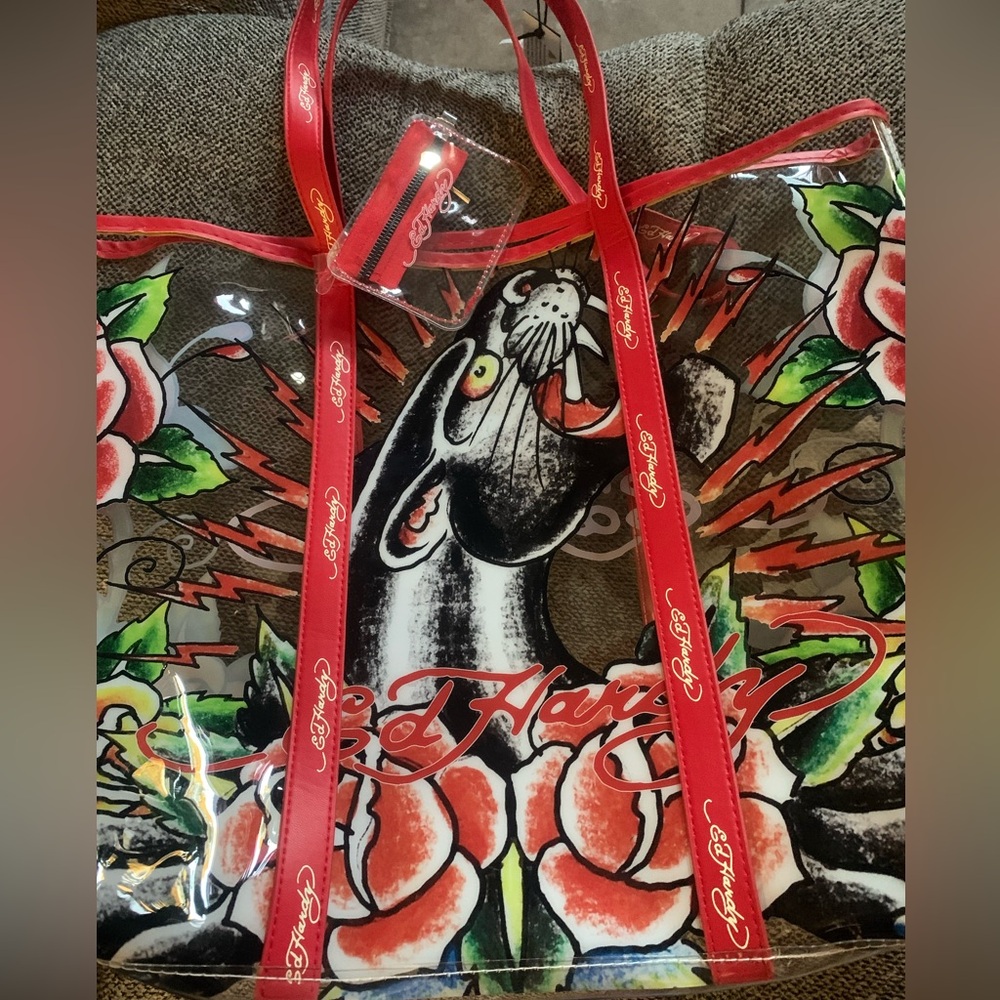 New Ed Hardy Red and Black Graphic Tote